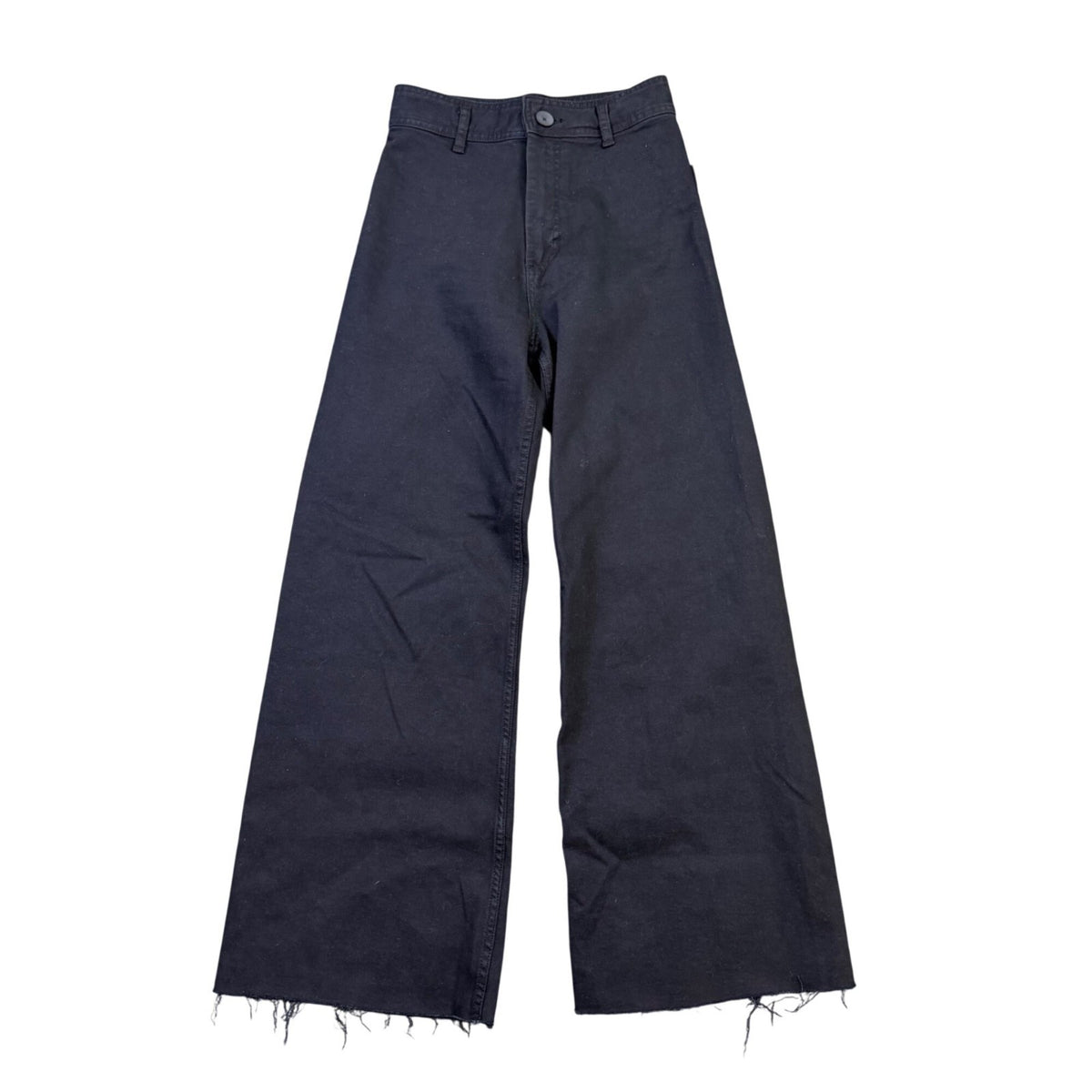 Zara Womens Black Cotton Wide-Leg Frayed Hem High-Waist Jeans Size 4