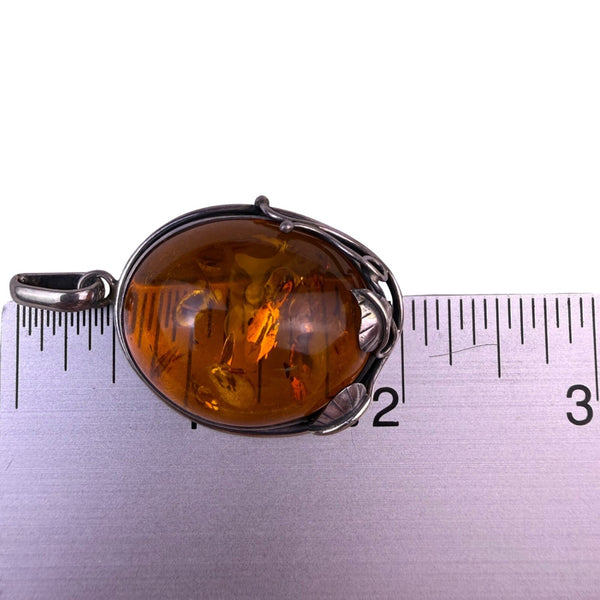 Sterling Silver Womens Amber Pendant 925 Hallmark Oval Shaped  Jewelry Vintage