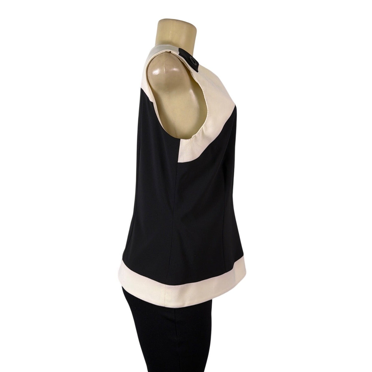 Dressbarn Womens Black & White Sleeveless Button-Shoulder Top Size 14