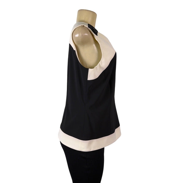 Dressbarn Womens Black & White Sleeveless Button-Shoulder Top Size 14