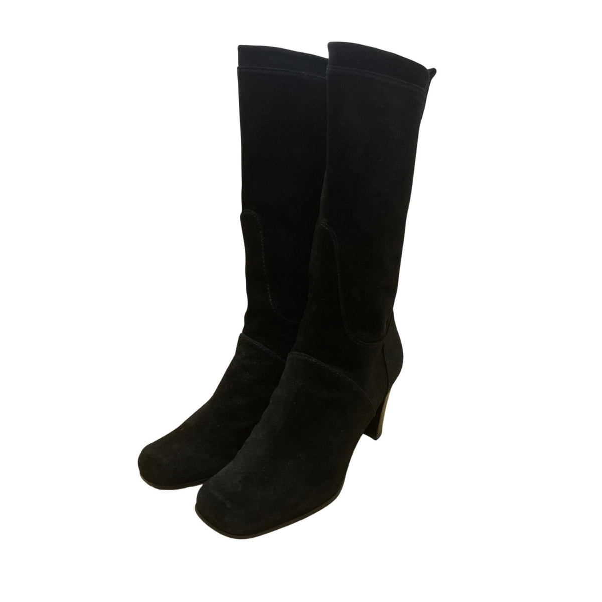 Stuart Weitzman Women’s Black Suede Knee-High Heeled Square Toe Boots Size 8.5M