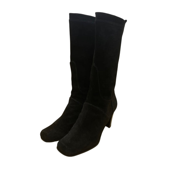 Stuart Weitzman Women’s Black Suede Knee-High Heeled Square Toe Boots Size 8.5M