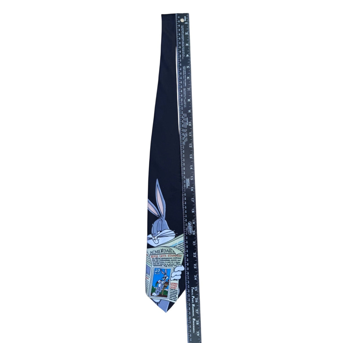 Looney Tunes Mens Black Polyester Bugs Bunny Stamp Collectible Necktie 1997 USA