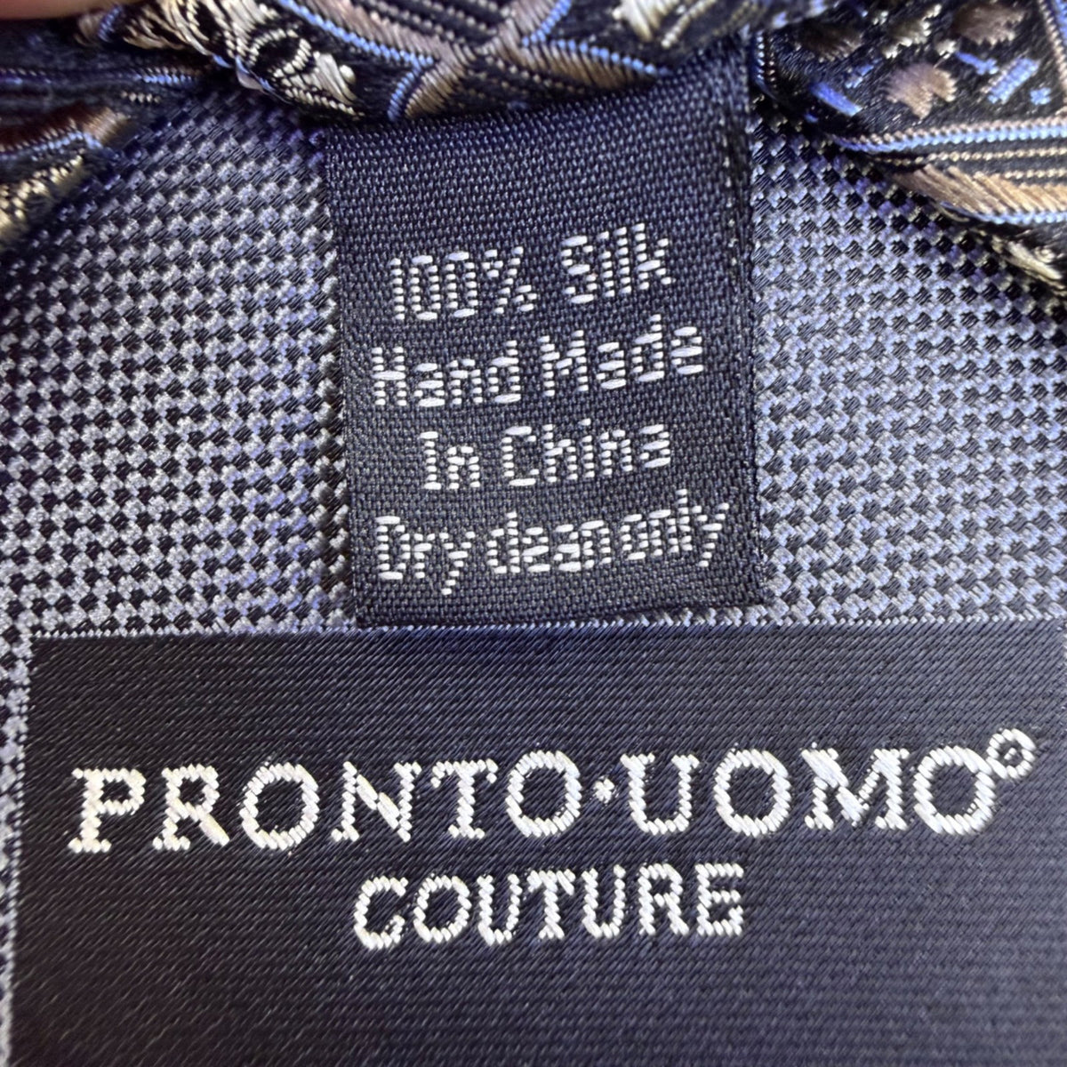 Pronto Uomo Men’s Blue & Gold Silk Geometric Pattern Handmade Neck Tie