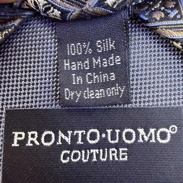 Pronto Uomo Men’s Blue & Gold Silk Geometric Pattern Handmade Neck Tie