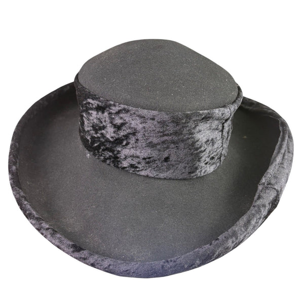 Importina Bollman Unisex Black Velvet-Finish Wool Vintage Style Wide Brim Hat