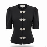 Oscar De La Renta Womens Black Silk Jacket With Beaded Button Accents Size 6