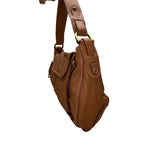 Kooba Women’s Tan Leather Front Brass Hardware Multiple Pockets Shoulder Bag