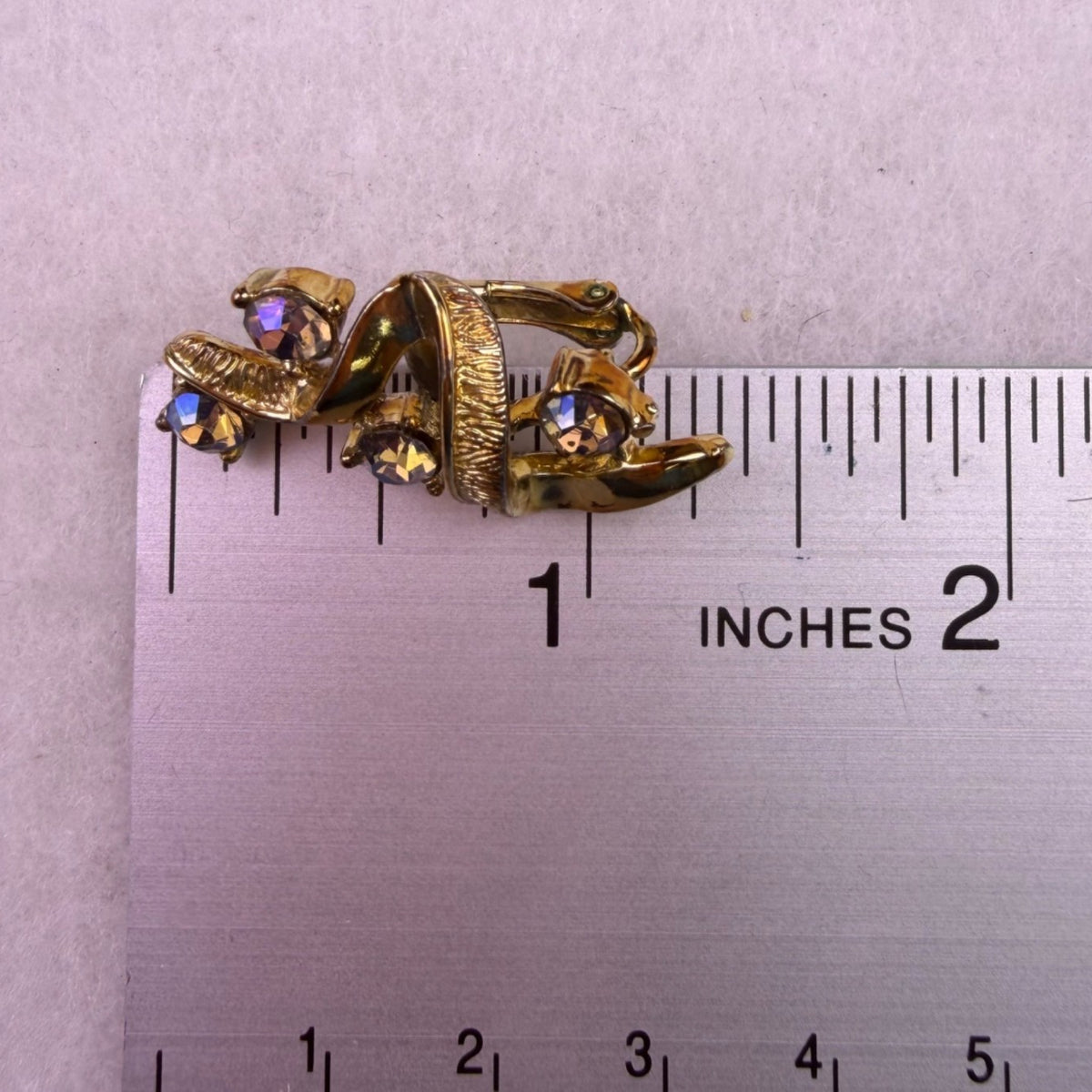 Vintage Aurora Borealis Clip-On Earrings Gold Tone Purple Crystals Swirl Design