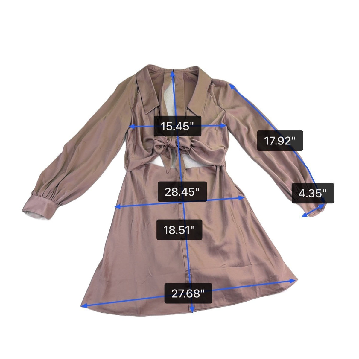 Asos Womens Mauve Tie-Front Long-Sleeve Dress Buttoned Size US 10