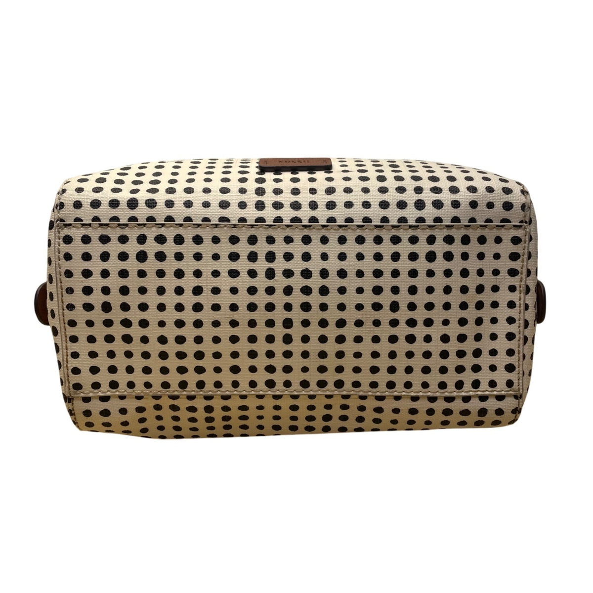 Fossil Women’s White/Black Polka Dot With Brown Handles Duffel Satchel Tote