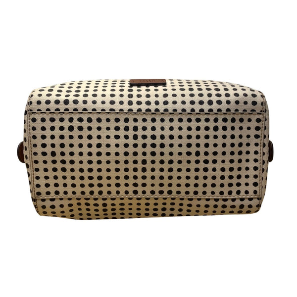 Fossil Women’s White/Black Polka Dot With Brown Handles Duffel Satchel Tote