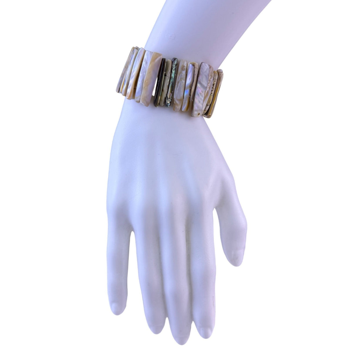 Vintage Womens Beige White Natural Shell Stretch Bracelet  Handmade Unique