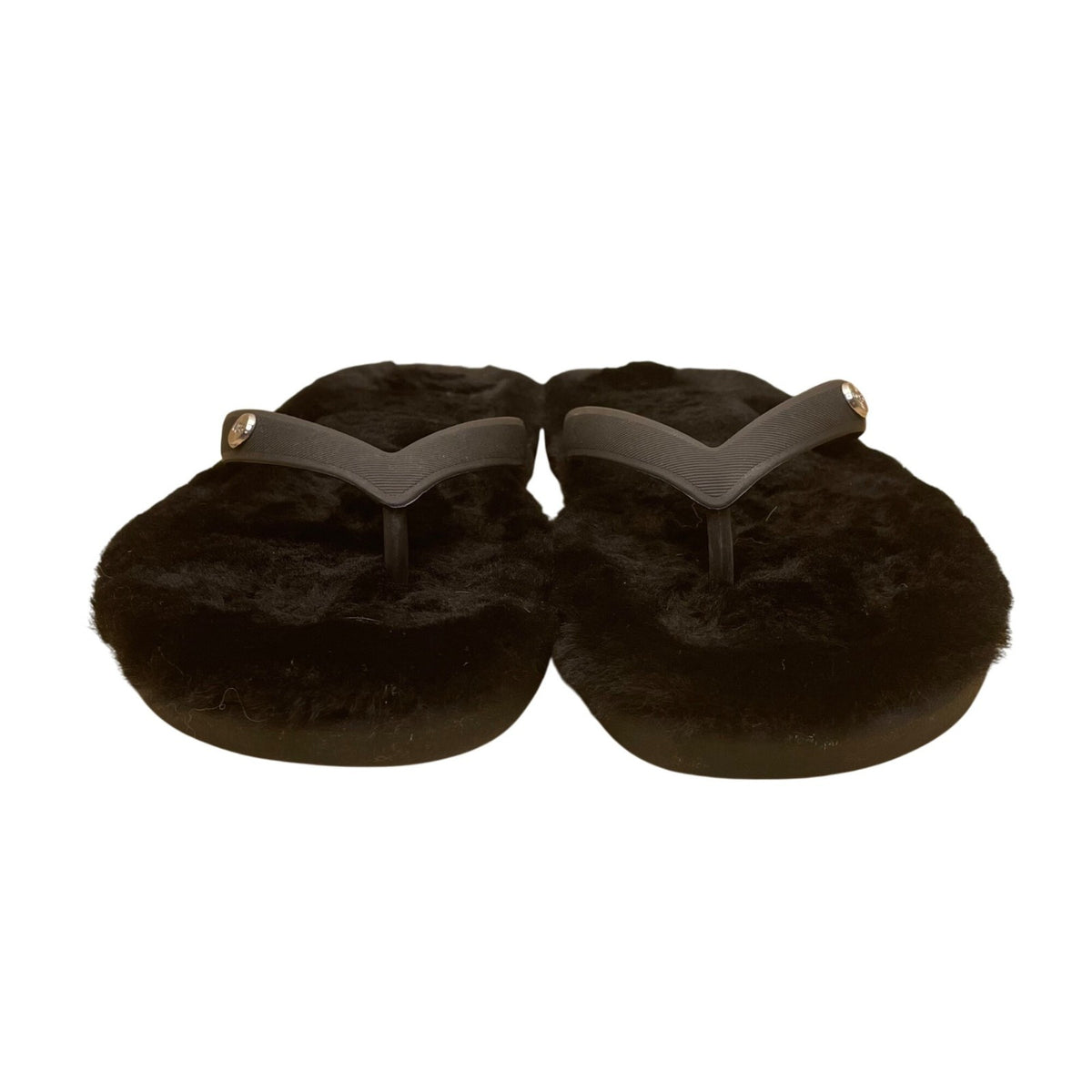 UGG Women’s Black Fur Comfortable Flip Flop Plush Slippers Sandals Size 6W