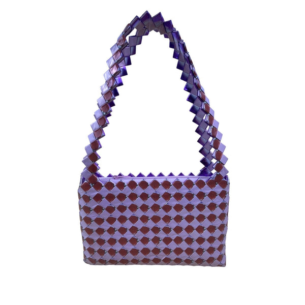 Women’s Woven Plastic Purple & Red Candy Wrapper Strawberry Shoulder Bag