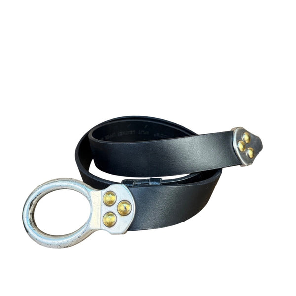 Chicos Womens Black Split Leather Circle Buckle Belt Rivet Detail Size S/M