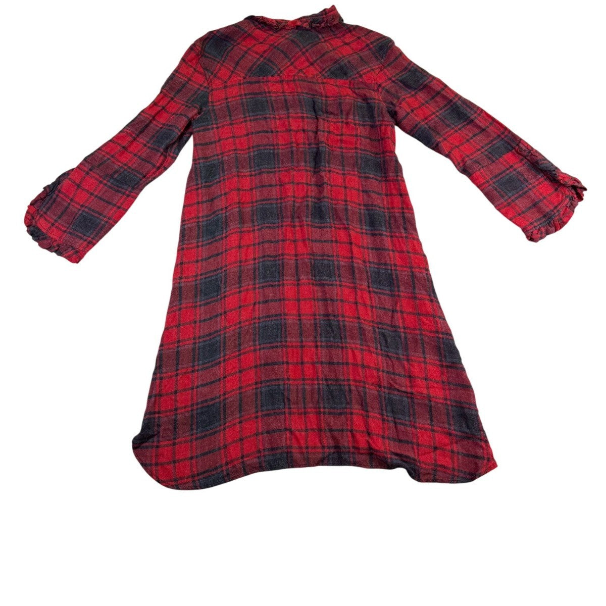 Zara Woman Red/Black Viscose & Acrylic Plaid Button-Down Tunic Dress Size M