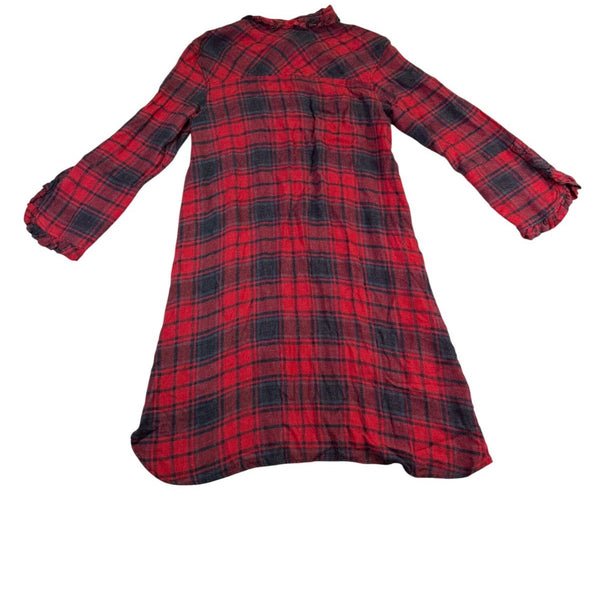 Zara Woman Red/Black Viscose & Acrylic Plaid Button-Down Tunic Dress Size M