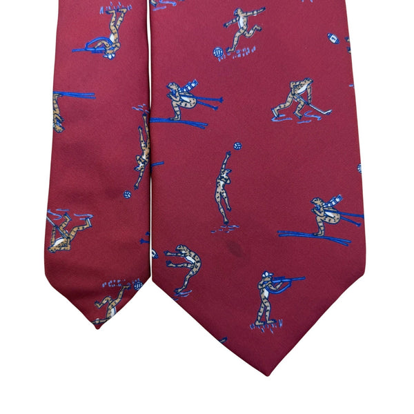 Bert Pulitzer Mens Red Silk Ski Sports Theme Neck Tie Hand Blocked England