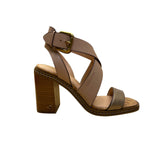 Coach Womens Dusty Gold Beechwood Mandy Met Leather Sandals Block Hell Sz 6B