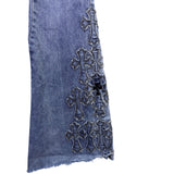 Bamboo Womens Blue Denim Embroidered Flare Jeans Raw Hem Size 7/28