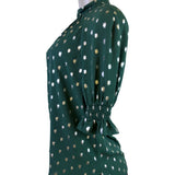 Ted Baker Womens Green Puff Sleeve Top Metallic Polka Dot Accent Size 1