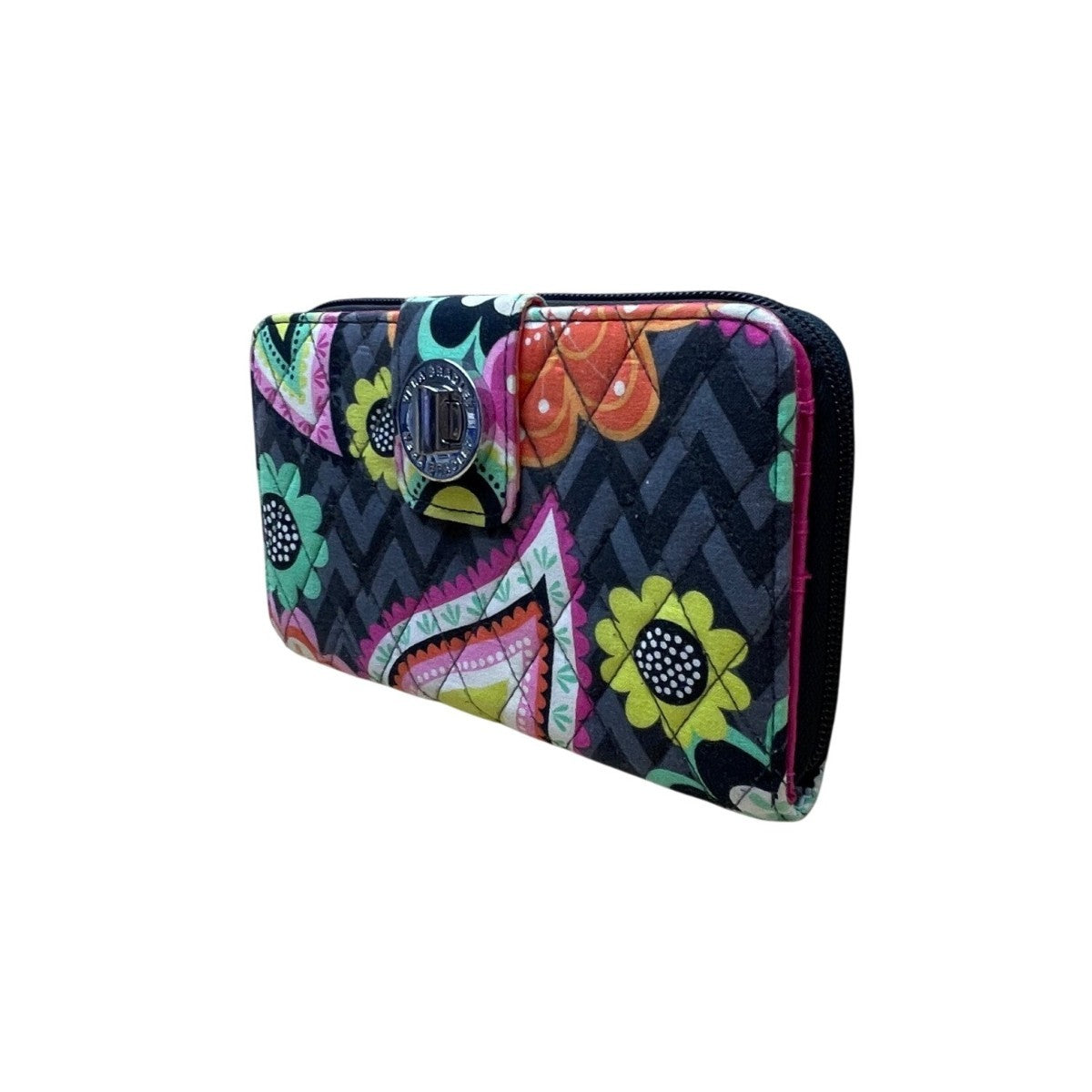 Vera Bradley Women’s Black Multicolor Quilted Floral Pattern Turnlock Wallet
