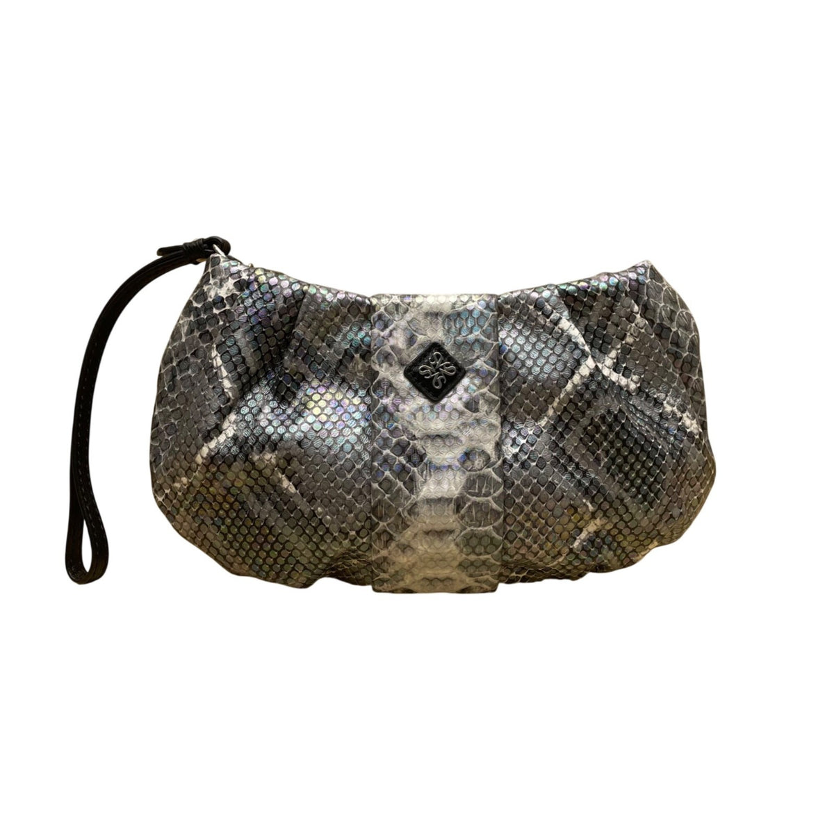 Simply Vera Women’s Metallic Gray Snakeskin Signature Logo Wristlet Clutch