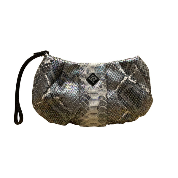 Simply Vera Women’s Metallic Gray Snakeskin Signature Logo Wristlet Clutch