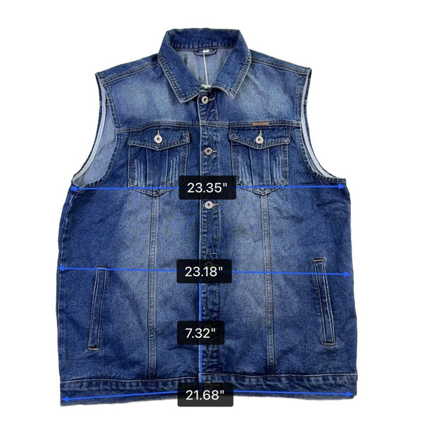 Faxikio Mens Blue Denim Vest Jacket Cotton Blend Casual Lightweight Size XL