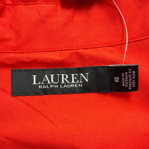 Lauren Ralph Lauren Womens Red Button-Up Puff Sleeve Midi Dress Sz 12 - New