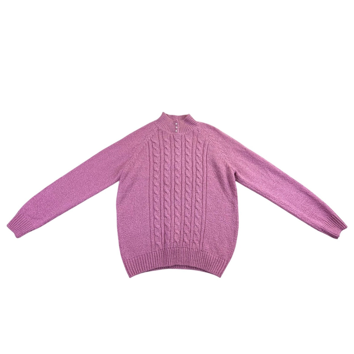 Karen Scott Women’s Pink Cable Knit Sweater Pearl Button Mock Neck Size L