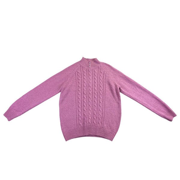 Karen Scott Women’s Pink Cable Knit Sweater Pearl Button Mock Neck Size L