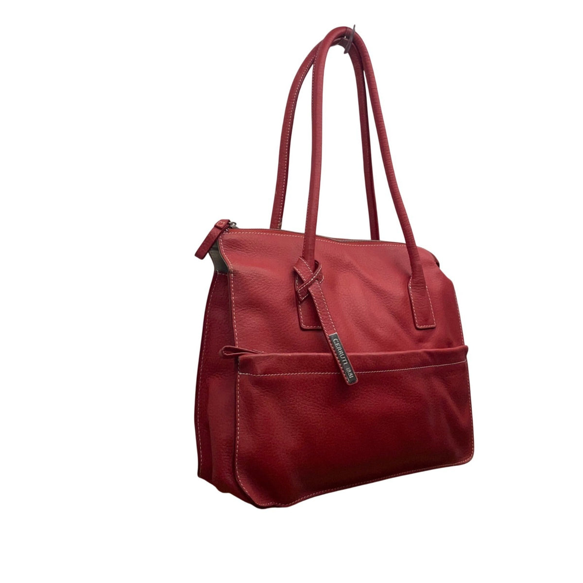 Cerruti 1881 Women’s Red Leather & Zip Top Spacious Shoulder Straps Tote Bag