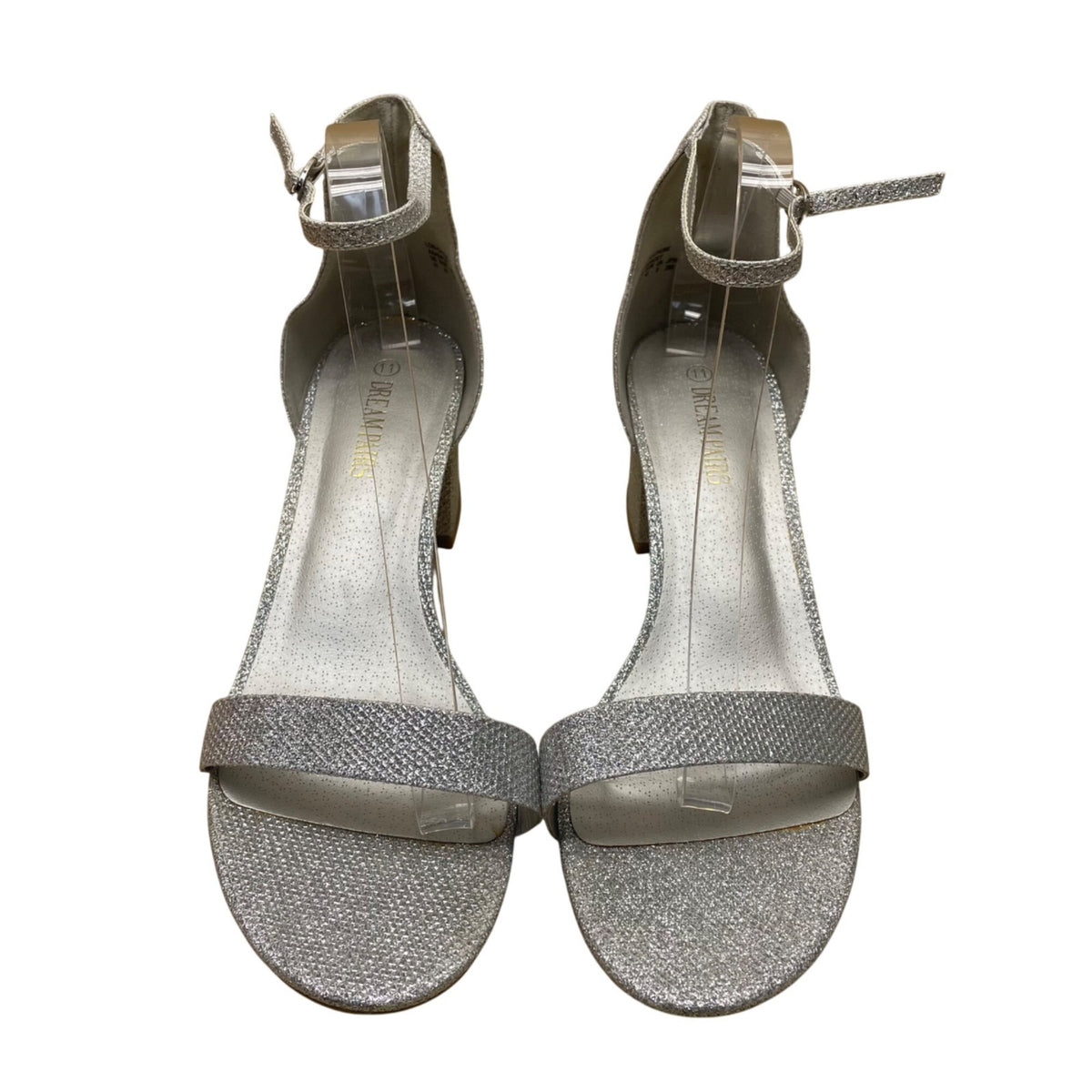 Dream Pairs Womens Silver Glitter Synthetic Low Chunk Heel Sandals Size 11