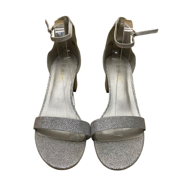 Dream Pairs Womens Silver Glitter Synthetic Low Chunk Heel Sandals Size 11
