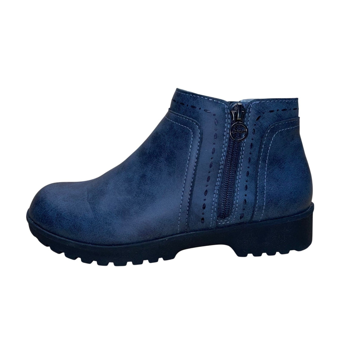 J Sport Women’s Blue Faux Leather Memory Foam Side Zip Jenna Ankle Boots Size 7M