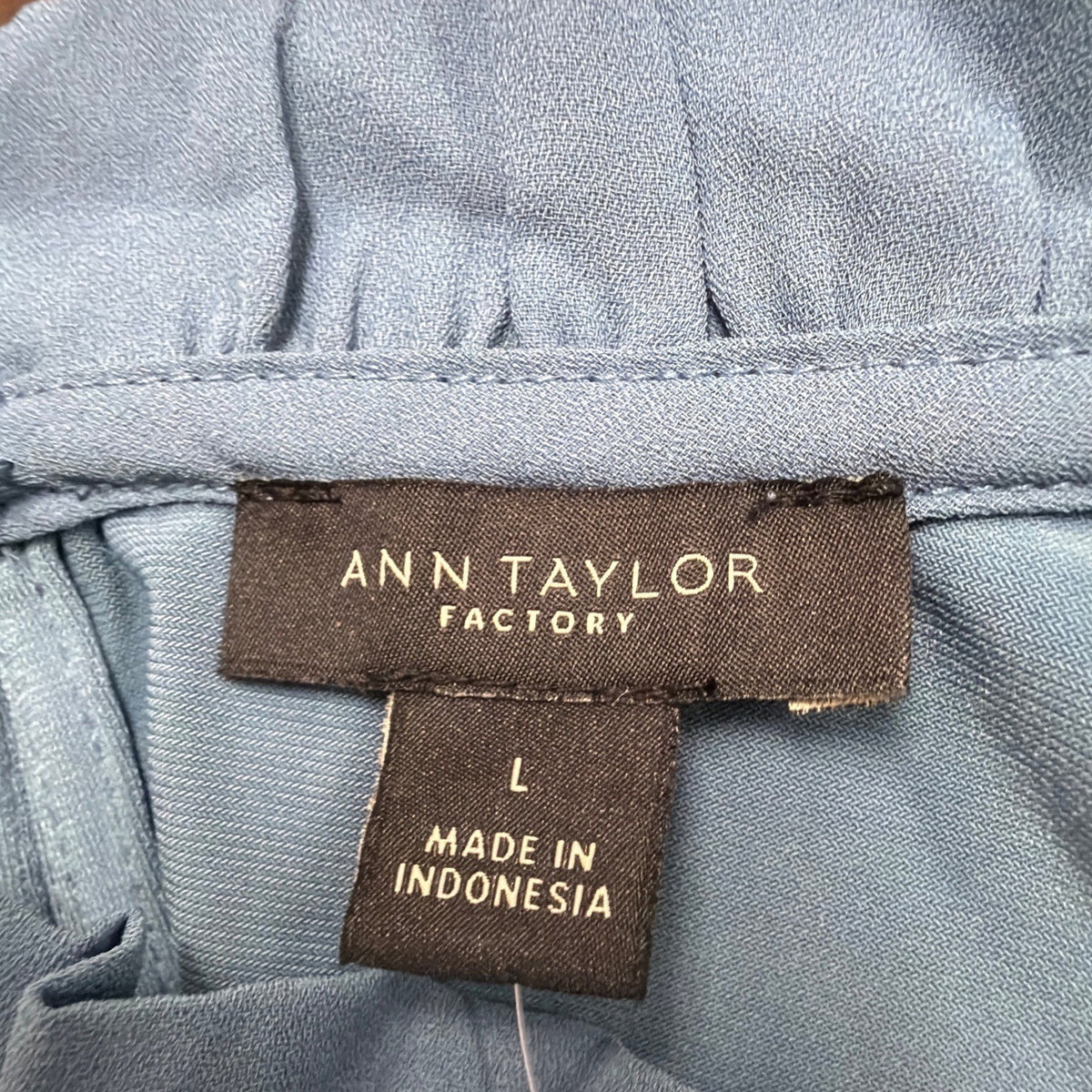 Ann Taylor Factory Womens Blue Ruffle Sleeveless Blouse Size L