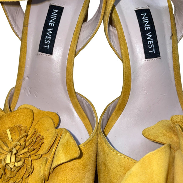Nine West Women’s Yellow Suede floral appliqué Winflower Platform Sandals Sz 6.5