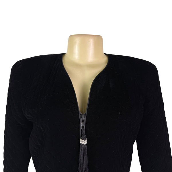Ann Hobbs For Cattiva Womens Black Acetate Rayon Velvet Zip Jacket Size S
