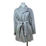 David 2 Women's Gray Genuine Leather Belted Jacket Wide Collar Coat Sz 40
