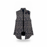 Ahnni Womens Black Taupe Leaf Print Open Front Vest With Tule Accent Size 1