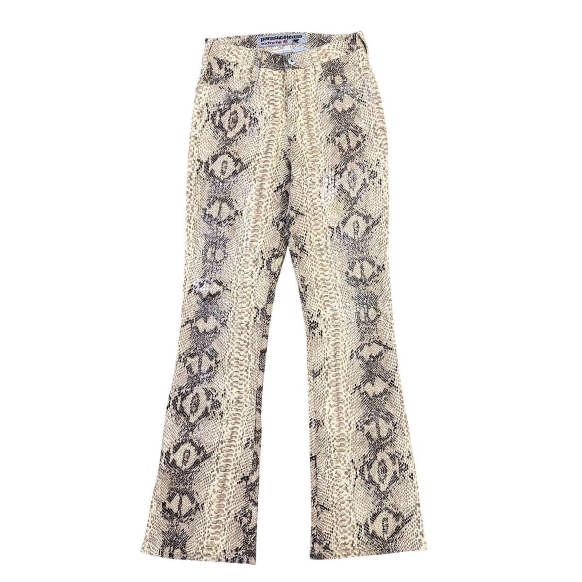 Parasuco Jeans Extreme Fit Snakeskin Print Flared Pants Beige & Black Size 28