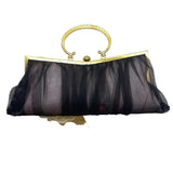 Vintage Black Mesh Fairy Themed Handbag With Gold Frame Unique Evening Bag