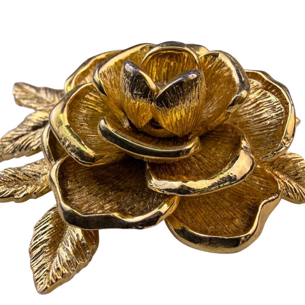 Sarah Coventry Womens Gold Tone Metal Rose Brooch Vintage Floral Accessory