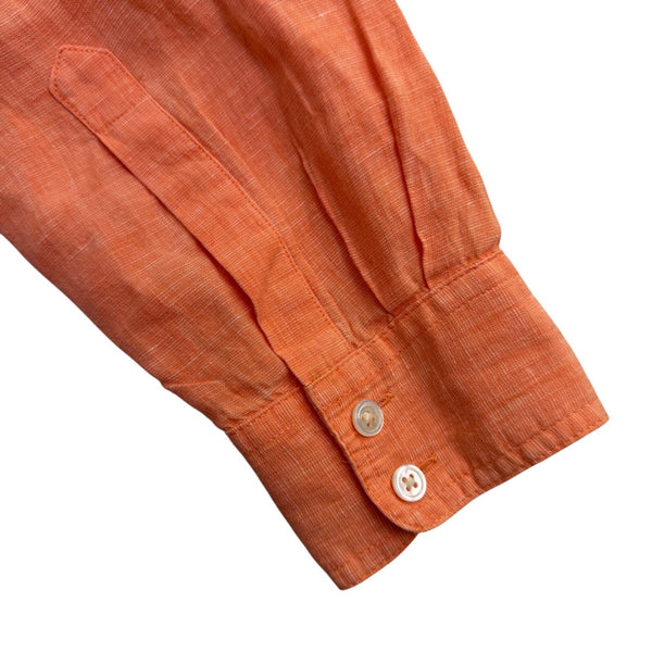 Tommy Bahama Womens Orange Linen Button-Down Shirt Casual Long Sleeve Sz L