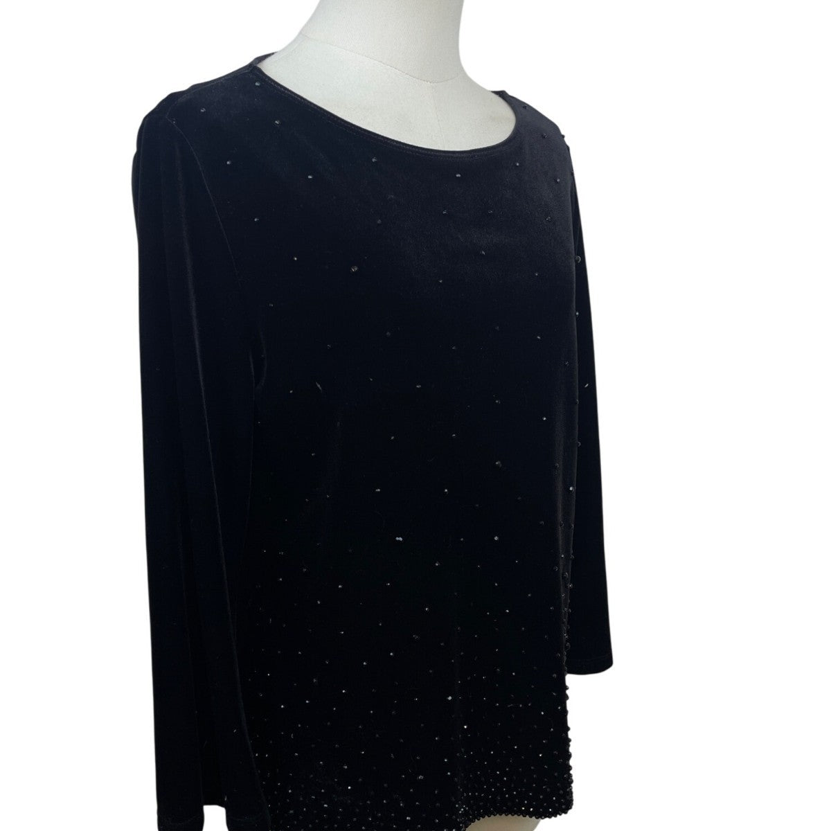 Chicos Travelers Black Velvet Beaded Long Sleeve Top Size 1 (8/10)