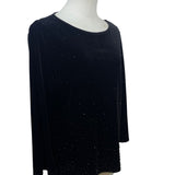 Chicos Travelers Black Velvet Beaded Long Sleeve Top Size 1 (8/10)
