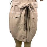 House Of Harlow 1960 Beige Faux Leather Short Sleeve Button-Down Mini Dress Sz S