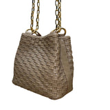 L.J.S Collection Women’s Beige Woven Gold Chain Strap Crossbody Bag